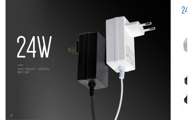 YN24WV 24W Power Adapter, Horizontal and Vertical Dual Form Factor, Wide Input Voltage Range, DC 5-24V Optional